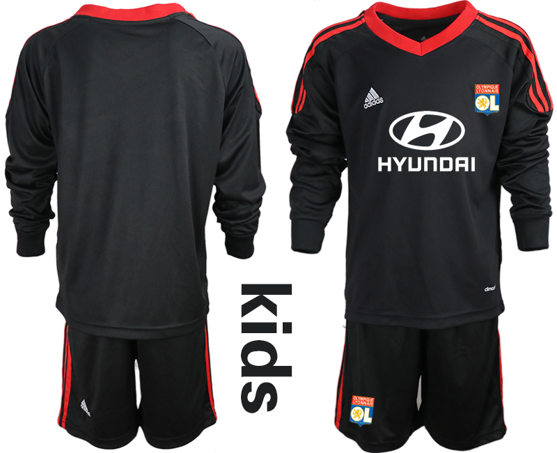 2018_2019 Club Olympique Lyonnais black long sleeve Youth goalkeeper soccer jerseys->youth soccer jersey->Youth Jersey